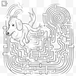 线描绘画狗图片_迷宫与腊肠狗和狗展示着色页