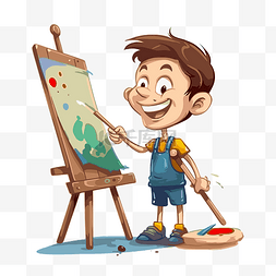 板剪贴画卡通男孩用油漆和画架 