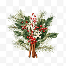 手杖图片_快乐圣诞贺卡，上面有树枝和甜手
