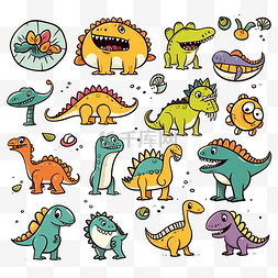 儿童手绘涂鸦背景图片_恐龙和史前生物卡通和涂鸦风格矢