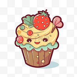 款待图片_卡哇伊卡通蛋糕吃水果，享受草莓