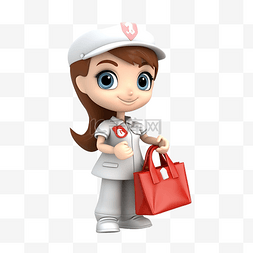 職業健康图片_护士携带药袋3D人物插画