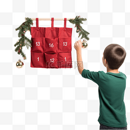 挂在墙上的出现日历孩子打开圣诞