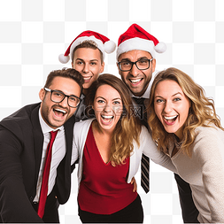 四个快乐的商务人士拍圣诞自拍