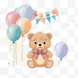 熊生日图片_带有熊和其他装饰品的生日标签