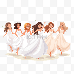 快乐的年轻新娘和伴娘派对舞蹈扁