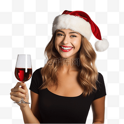 英俊的白人女性在圣诞气氛中喝酒