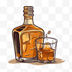 威士忌蒸馏器图片_一瓶旧威士忌和玻璃卡通片的波旁