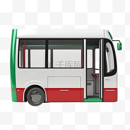 3D渲染泰国城市公交车红绿白色开