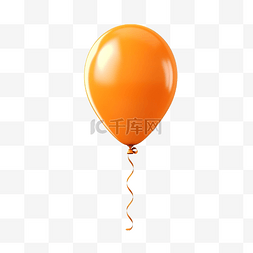 橙色氦气球，带绳索隔离背景