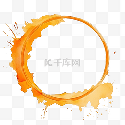 抽象橙色方形水彩泼漆染色背景圆