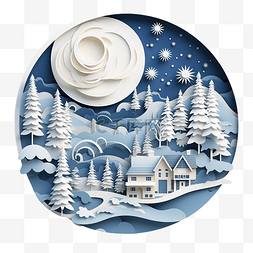 月亮城图片_剪纸风格的圣诞村