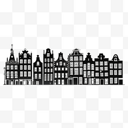 老房子线条图图片_阿姆斯特丹一排房屋的轮廓，用于