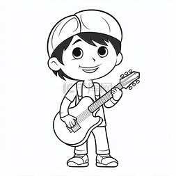 卡通男孩用吉他着色页