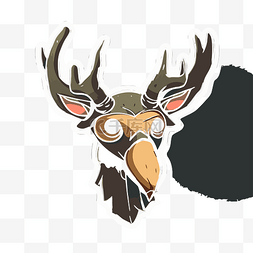 卡通鹿头图片_黑色背景剪贴画中带有鹿头的贴纸
