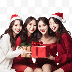 一群快乐的亚洲女孩在家庆祝圣诞