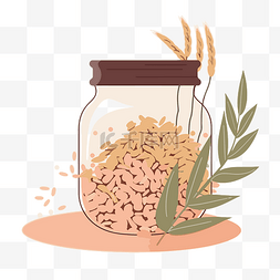 玻璃罐中的燕麦剪贴画谷物和小麦