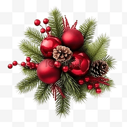 甜甜的圣诞图片_冷杉树枝的明亮圣诞布置