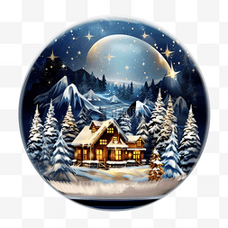 圣诞水晶球水晶球图片_圣诞冬季景观地球仪，雪屋森林山