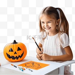 小孩子画的画图片_小女孩画了一个南瓜，准备在家庆