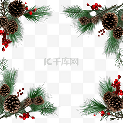 冷杉球果图片_圣诞框架，由绿色云杉树枝和球果
