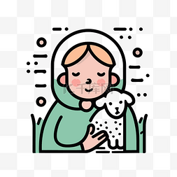 玛丽和她的羔羊的图标，简单的线