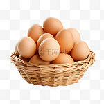 新鲜鸡蛋放在编织竹篮中，与 png 文件格式的剪切路径隔离，全焦点关闭
