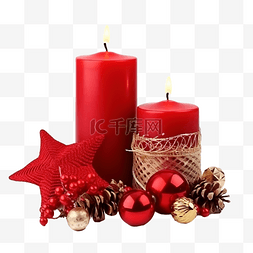 花瓶组合图片_带有蜡烛和圣诞装饰品的圣诞组合