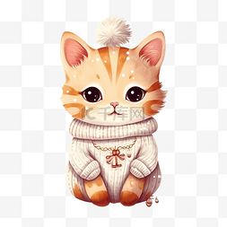 圣诞节可爱的猫，家里穿毛衣插画