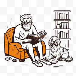 海蒂和爷爷图片_手绘老人读一本书，上面有涂鸦风