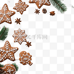 木板上的圣诞姜饼松枝和锥体
