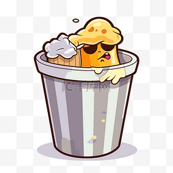 垃圾桶里有冰淇淋的橙色蛋糕剪贴