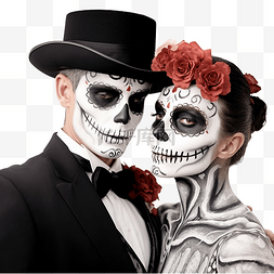 骷髅化妆图片_一对带着骷髅的新婚夫妇为万圣节