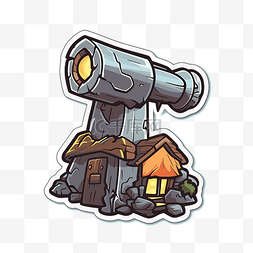 显示一座小房子和一台望远镜的贴
