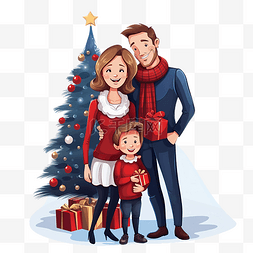 孩子抱妈妈图片_站在圣诞树附近，拿着一张空白卡