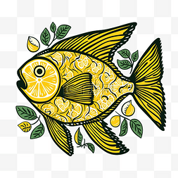 植物可爱背景图片_柠檬鱼泰国食品海鲜有机线涂鸦