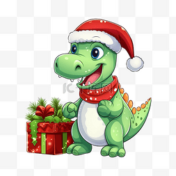 玩耍的小恐龙图片_可爱的圣诞恐龙雷龙在圣诞老人红
