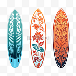 孤立的冲浪板不同的图案和颜色插