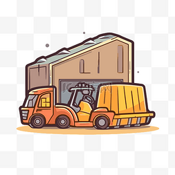 谷仓卡通图片_谷仓旁的扁平 EDA 拖拉机卡车，带