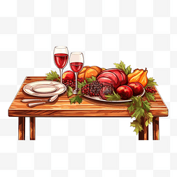 矢量果汁杯图片_圣诞节或感恩节的假日晚餐木桌上
