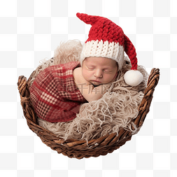 躺着的小婴儿图片_戴着圣诞侏儒帽子的可爱宝宝躺在