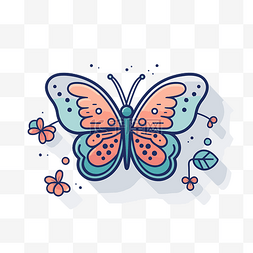 简单花朵背景素材图片_色彩缤纷的蝴蝶图标，带有花朵和