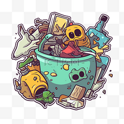 垃圾通图片_一个装满垃圾的小锅的卡通插图 