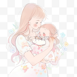 抱着心的女孩图片_母亲节插画 妈妈抱着宝宝