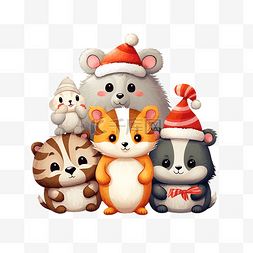 卡通老虎动物图片_圣诞快乐贺卡与可爱的动物角色