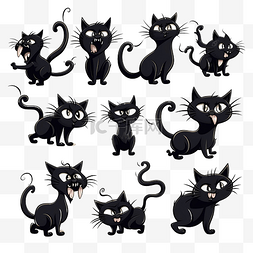 卡通小猫玩线图片_猫活跃姿势黑色涂鸦套装卡通小猫