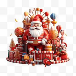 3D 插图圣诞快乐与圣诞老人和网络