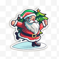 免费圣诞树图片_圣诞老人绕着圣诞树剪贴画奔跑的