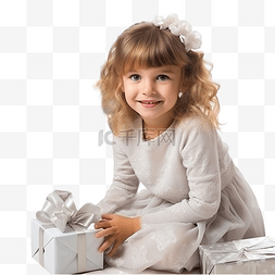 微笑的女孩坐著图片_微笑的小女孩坐在圣诞树下，装饰