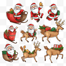 雪橇的圣诞老人图片_卡通圣诞插图在雪橇袋上设置有趣